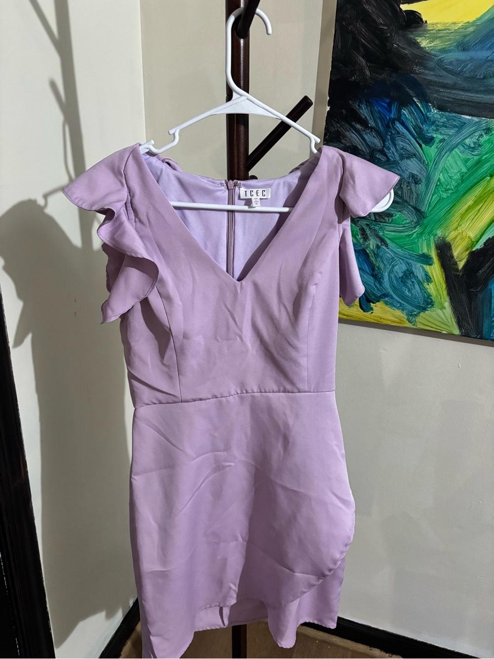 TCEC Lilac Ruffle Sleeve V-Neck Mini Dress